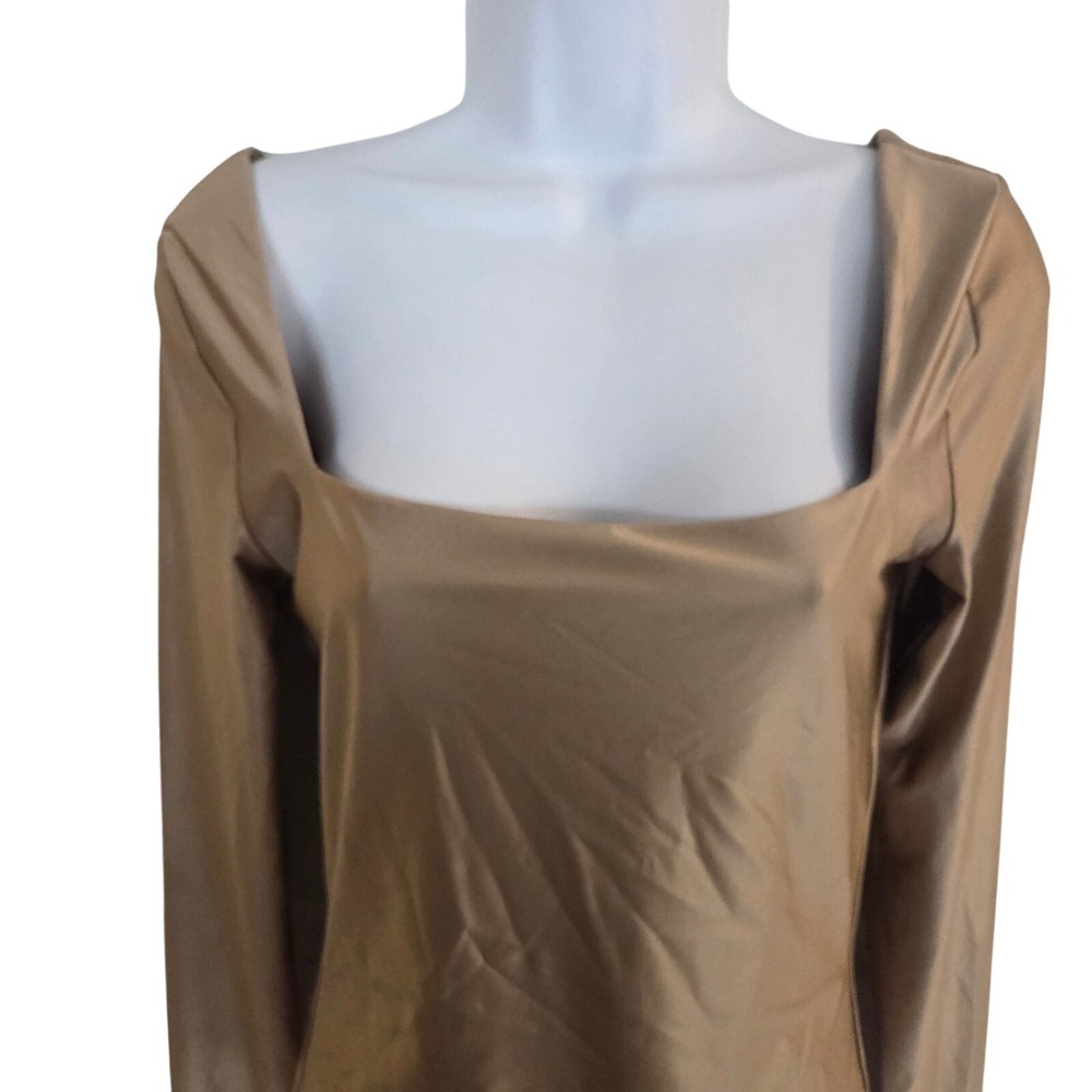 Babaton Contour Square Neck Long Sleeve One Piece Bodysuit Gold Tan Medium Satin - Picture 4 of 8